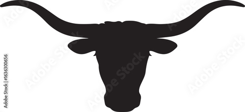 Black Silhouette of a Longhorn Bull Head with Wide Curved Horns vector illustration