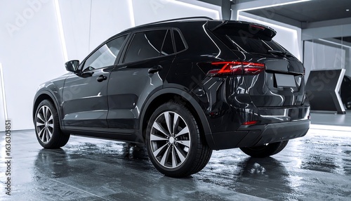 Sleek black SUV in modern garage