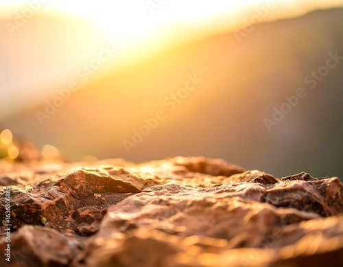 Golden sunset over rocky mountain peak