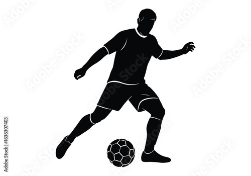 Soccer player kicking a ball, silhouette isolated on white background sports silhouette