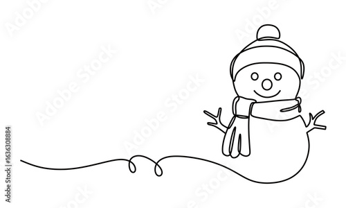 continuous line art of a snowman isolated on a transparent background. a christmas concept