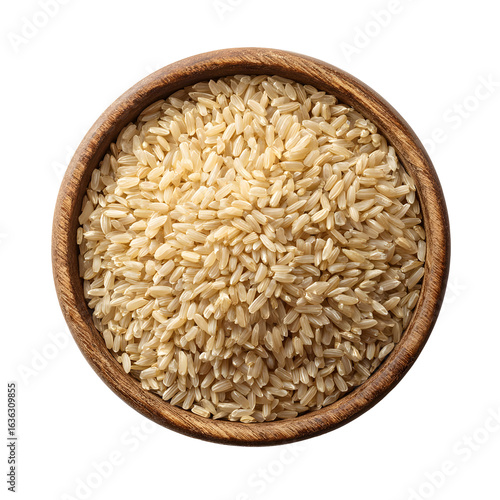 Brown rice in wooden bowl