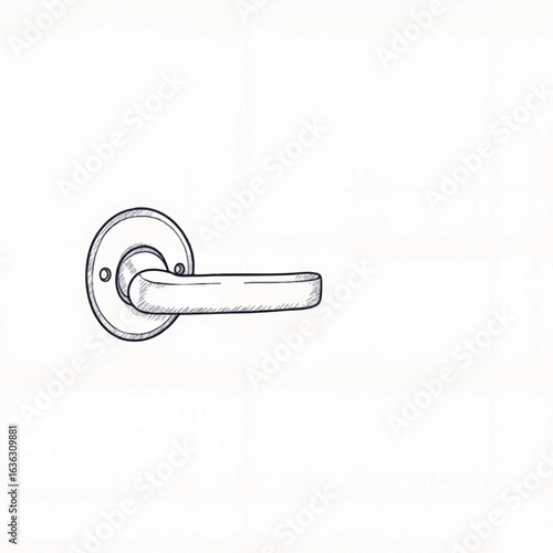 Minimalist door handle sketch on white background, clean design concept
