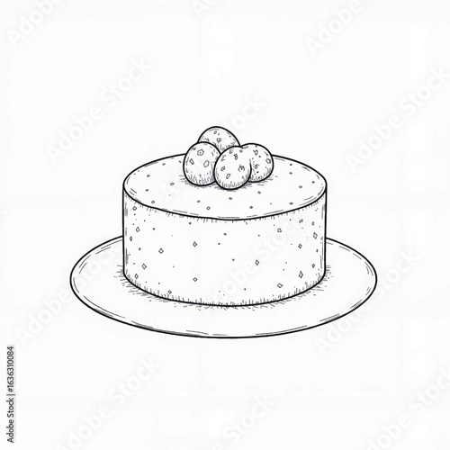 Easter cake illustration with decorative eggs on white background, festive symbolism