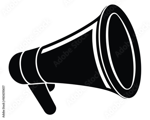 A black megaphone is isolated on white background for announcements