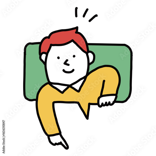 吹き出し　指差しポーズする男性のイラストアイコン