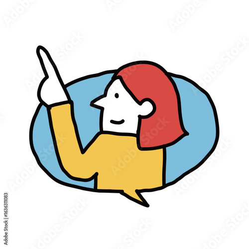 吹き出し　指差しポーズする女性のイラストアイコン