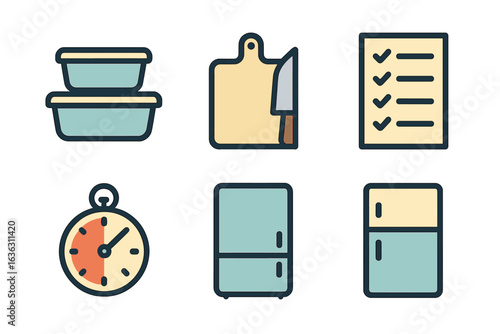 Kitchen organization tools for meal prep and planning on a clean background