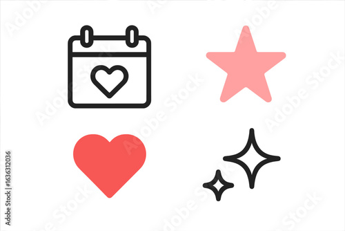 Colorful symbols representing love, events, and positivity displayed on a bright background for festive occasions and celebrations