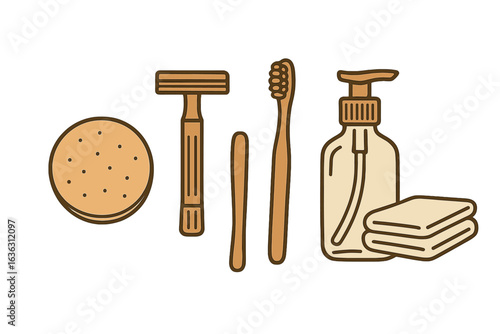 Essential grooming items for daily personal care in a minimalist setup