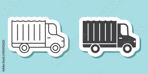 Truck sticker icon in flat style. Freight vector illustration on isolated background. Delivery sign business concept.