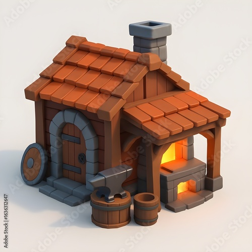3D Medieval Blacksmith Workshop with Forge and Anvil
