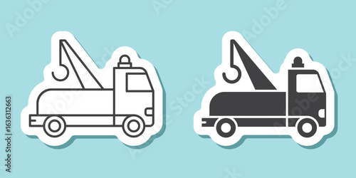 Tow track sticker icon in flat style. Service car vector illustration on isolated background. Transport sign business concept.