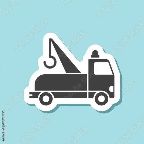 Tow track sticker icon in flat style. Service car vector illustration on isolated background. Transport sign business concept.
