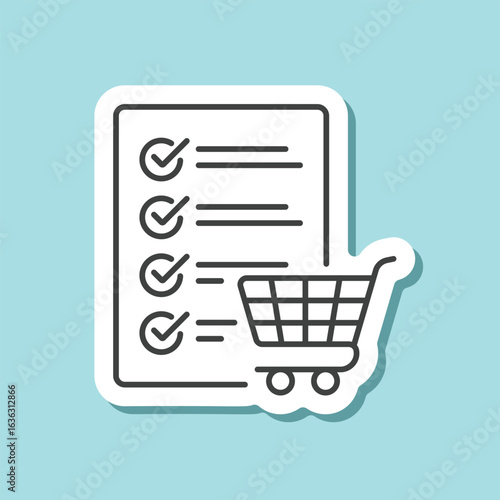 Shopping list sticker icon in flat style. Memo pages vector illustration on isolated background. Daily planner sign business concept.