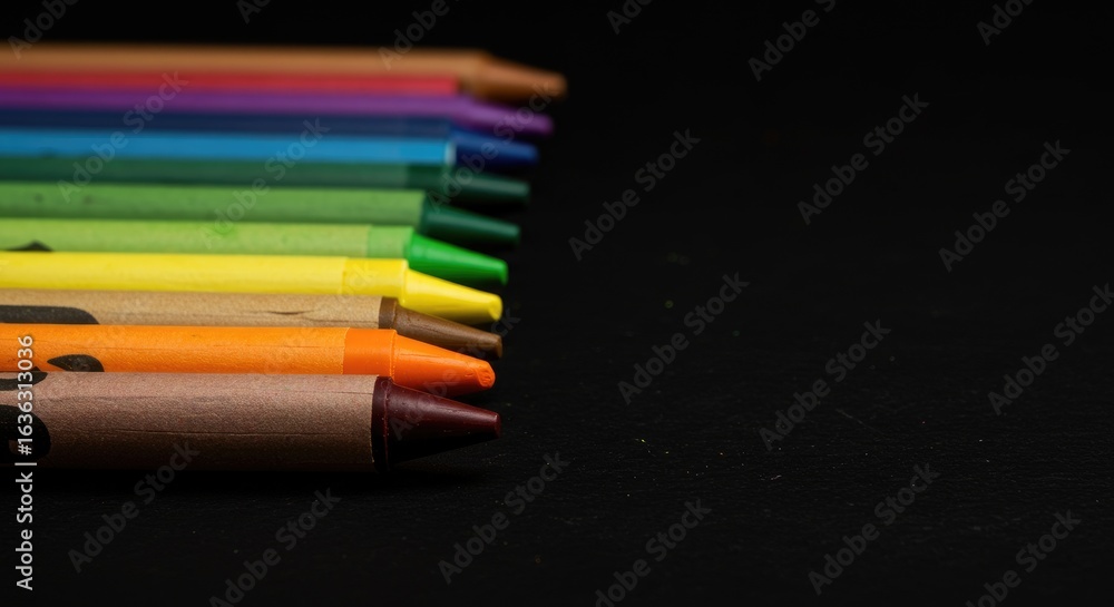 Fototapeta premium Crayons in a rainbow of colors against a black background