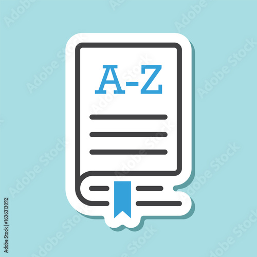 Glossary book sticker icon in flat style. Guidebook encyclopedia vector illustration on isolated background. A-Z notebook sign business concept.