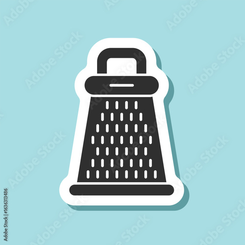 Grater sticker icon in flat style. Cookery vector illustration on isolated background. Kitchen utensils sign business concept.