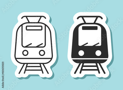 Metro train sticker icon in flat style. Subway vector illustration on isolated background. Transport sign business concept.