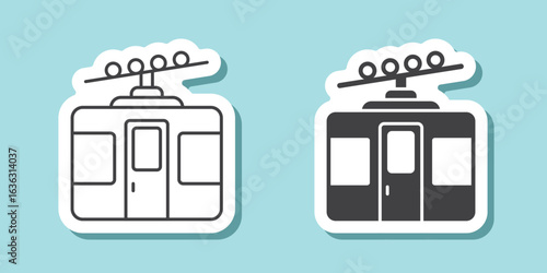 Ski cable car sticker in flat style. Funicular vector illustration on isolated background. Gondola sign business concept.