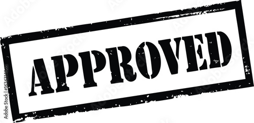 Black Ink Stamp Featuring the Word APPROVED in Distressed Rectangular Border on White Background
