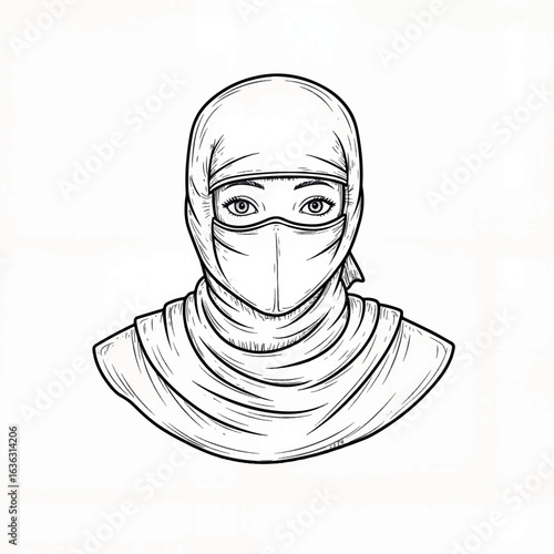 Ninja character displaying intensity on plain white background, symbolism