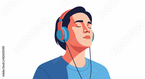 Serene Person Enjoying Music with Closed Eyes and Headphones.