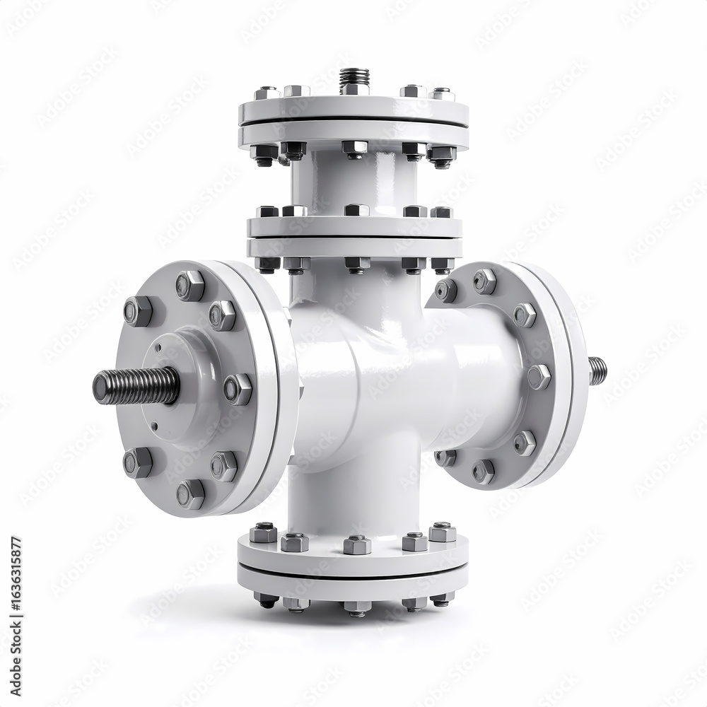 Fototapeta premium Industrial white pipeline valve fitting for plumbing and engineering use