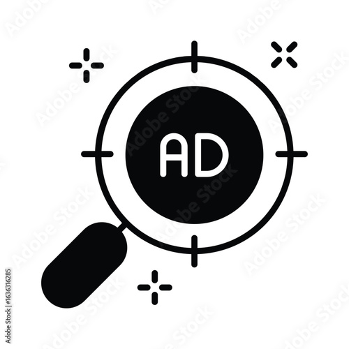 Sleek glyph icon of target ads and results tracking