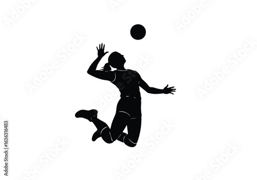 Silhouette of a female volleyball player hitting the ball, isolated on white background sports silhouette