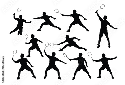 Dynamic silhouette of badminton players in action, isolated on white background sports silhouette