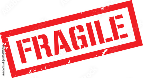 Distressed Red Fragile Stamp Diagonal Box with Grunge Texture on White Background for Shipping and Handling
