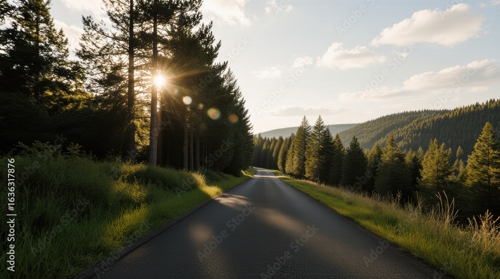 Fototapeta premium Sunlit Forest Road