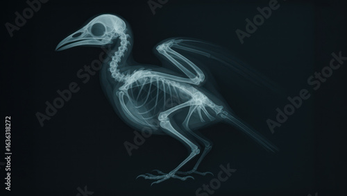 An X-ray Study of a Bird Skeleton Highlighting the Intricate Anatomy of Avian Species and Their Unique Skeletal Structure