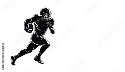 Silhouette of a football player running with the ball, isolated on white background sports silhouette