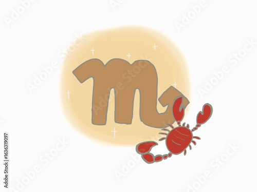 Gold shining 12 constellations Scorpio mark and scorpion illustration