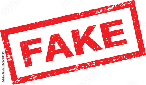 Distressed Red Rubber Stamp Featuring the Word Fake with Grunge Texture on White Background