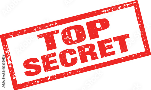 Distressed Red Top Secret Stamp Confidential Information, Security Classification, Grunge Style, White Background