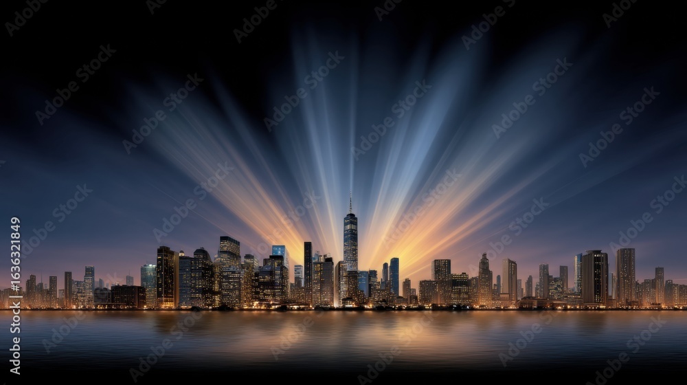 Fototapeta premium Futuristic Skyline with Dynamic Architecture Cityscape Digital Art Urban Environment Aerial View Innovation