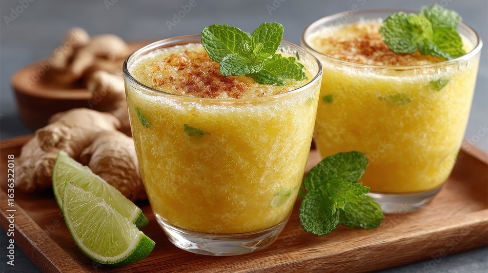 Refreshing Pineapple Ginger Smoothie with Lime and Mint Garnish Refreshing Pineapple Ginger Smoothie with Lime and Mint Garnish