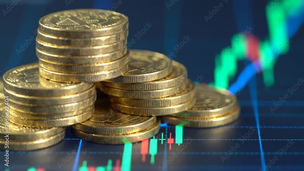 Gold crypto coins stacked on a chart