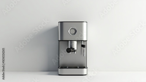 Modern stainless steel coffee machine against a plain background.