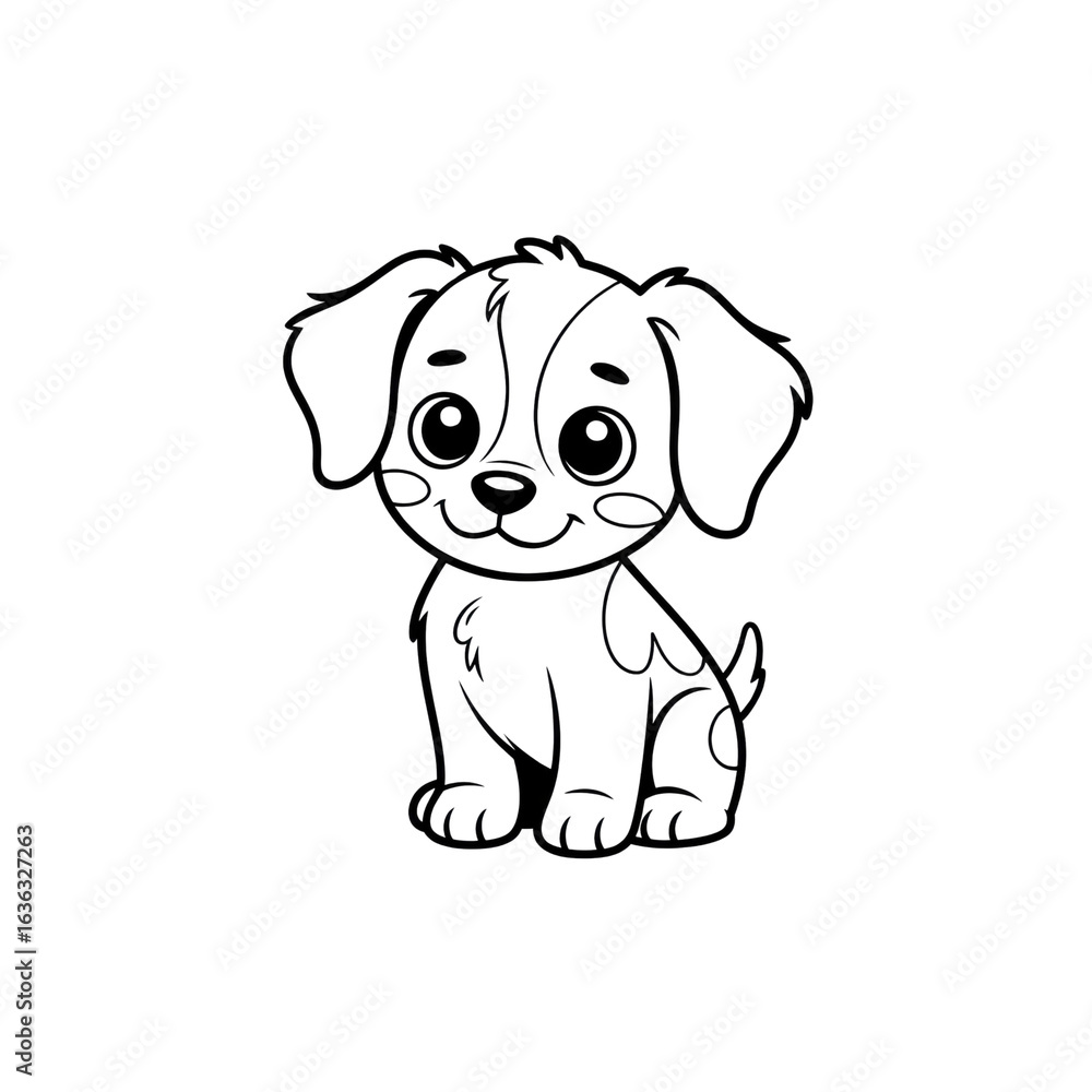 Fototapeta premium Adorable Cartoon Puppy Illustration Black and White Line Art
