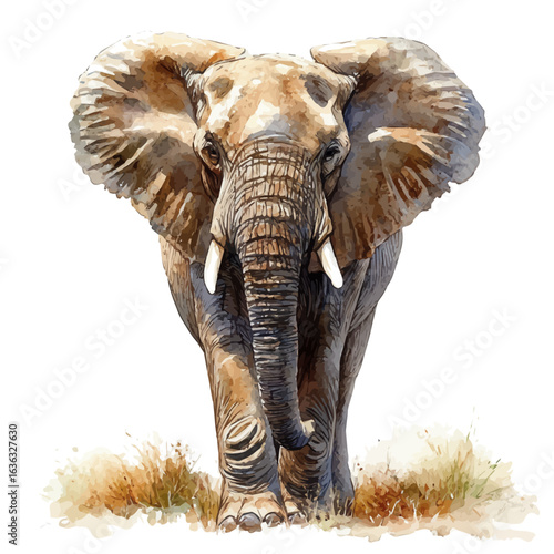 African Elephant, watercolor painting vector, isolated on a white background.