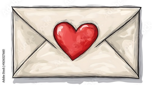 Romantic Love Letter Envelope Sketch Illustration