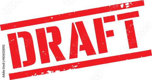 Red Distressed DRAFT Stamp with Horizontal Lines on White Background, Isolated Element