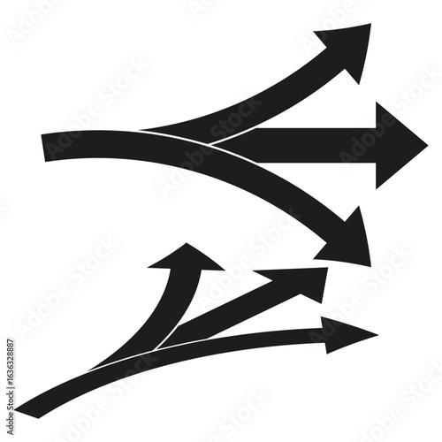 Road fork symbol. Multiple direction arrow. Choice concept icon. Vector path illustration.