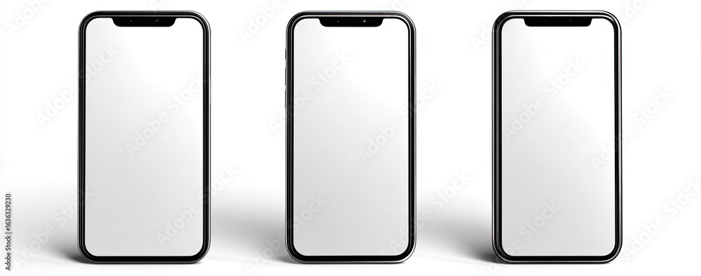 Three black smartphones with blank screens (5) Three black smartphones with blank screens (5)