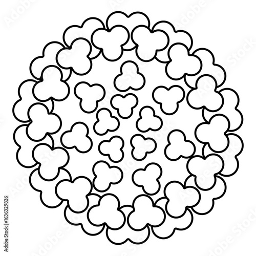 Chikungunya virus. Sketch. Round togovirus transmitted by the bite of a female mosquito. Vector illustration. Outline on an isolated white background. Doodle style. Coloring book for children. Medical