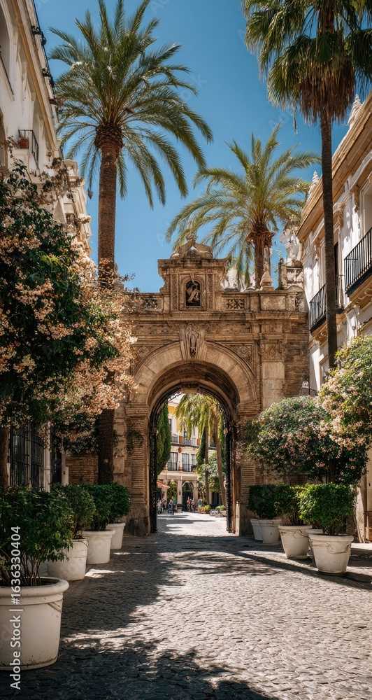 Fototapeta premium Sunny Spanish courtyard with archway